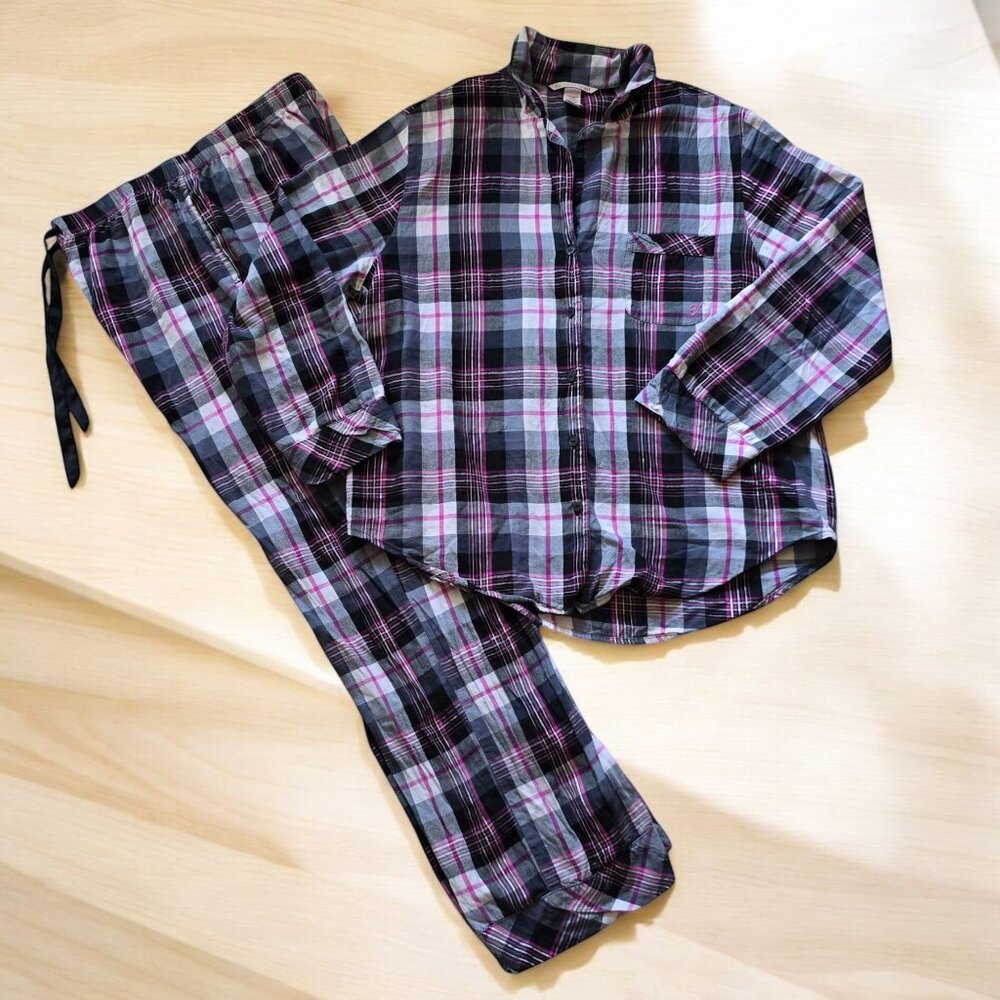 NWOT VICTORIA SECRET (MED) 2Pc Plaid Lt Flannel Pajama Lounge Set